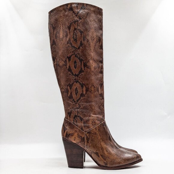 Trask Women Elena Snake Print Leather Western Cowboy Wide Calf Boots size 10 - Picture 5 of 11